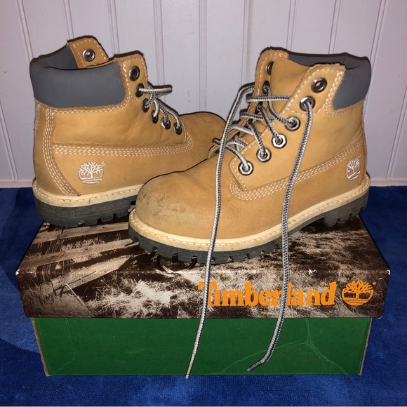 VTG EUC! Timberland Gray Upper Wheat Nubuck Toddler Sz 10 Leather Boots Shoes - Picture 3 of 10